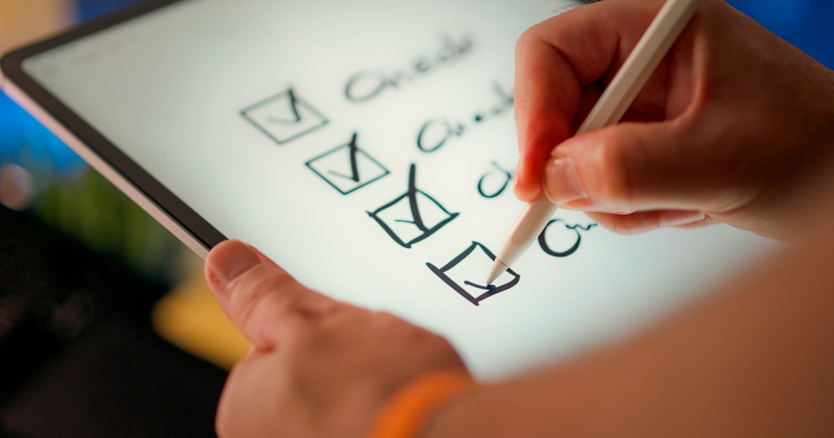 Checklist being completed on a tablet with a stylus, representing PHIPA consent form requirements
