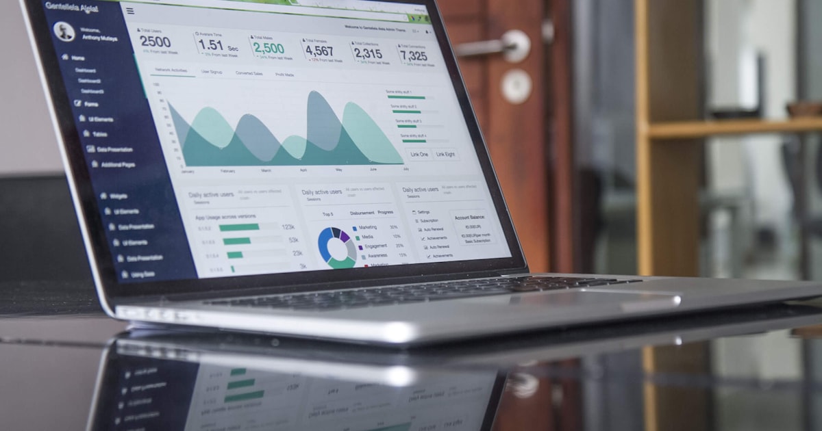 Laptop displaying a dashboard with data analytics representing audit log tracking