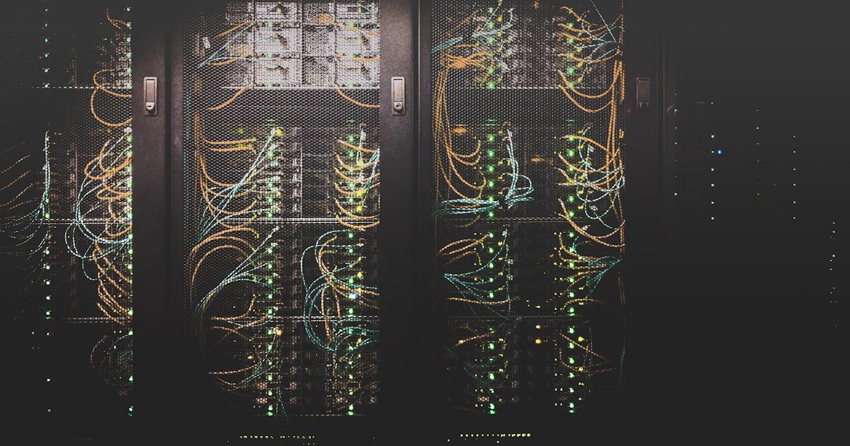 Server room with network cables representing TLS encryption and email security infrastructure